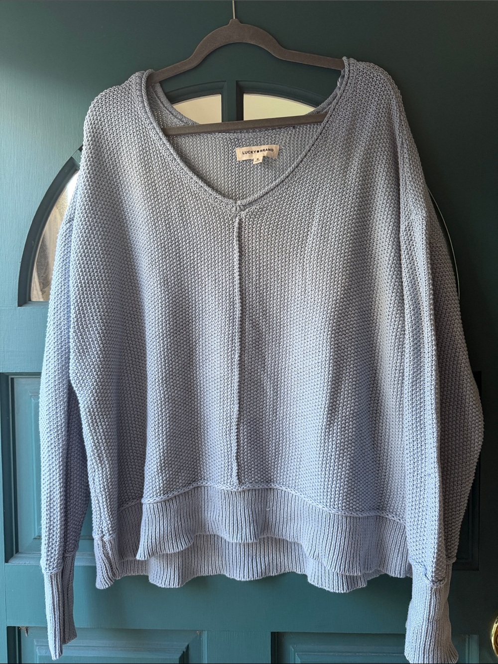 Lucky Brand Light Blue V-Neck Textured Knit Sweater